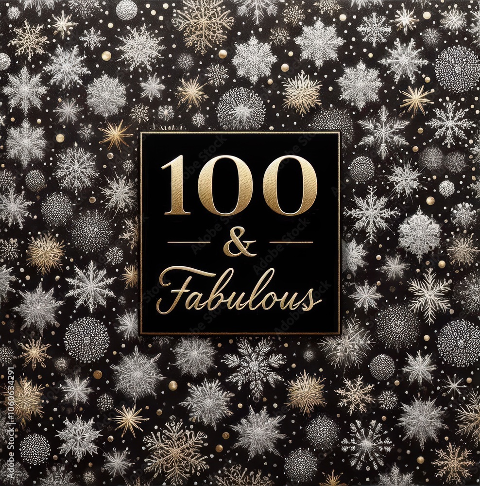 Elegant birthday design: 100 & Fabulous with silver and gold snowflakes. Elegant birthday design: 100 & Fabulous with silver and gold snowflakes.