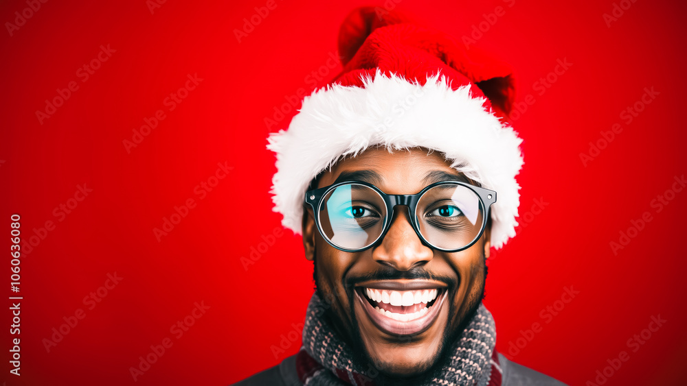 man smiling a santa hat man smiling a santa hat