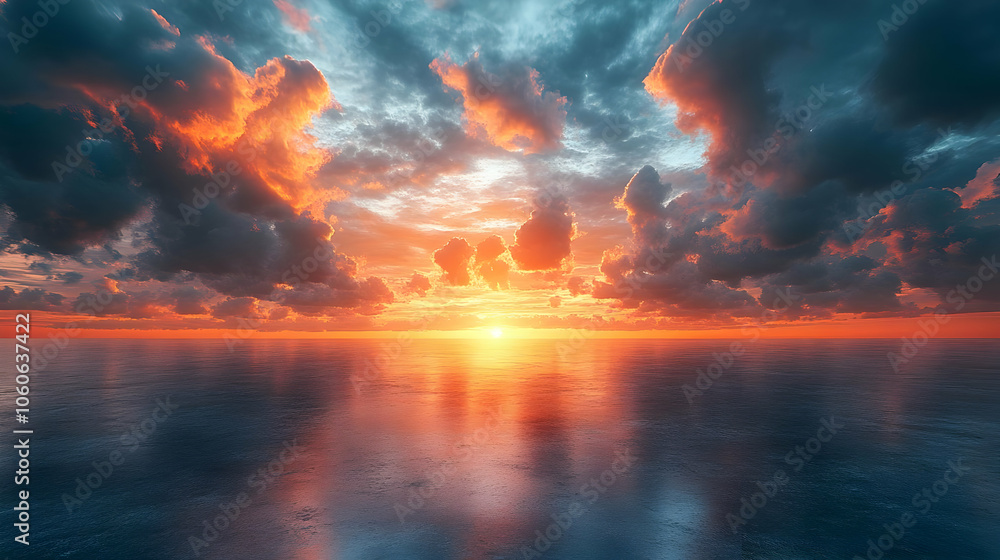 Dramatic Sunset Over the Ocean - Realistic Illustration Dramatic Sunset Over the Ocean - Realistic Illustration