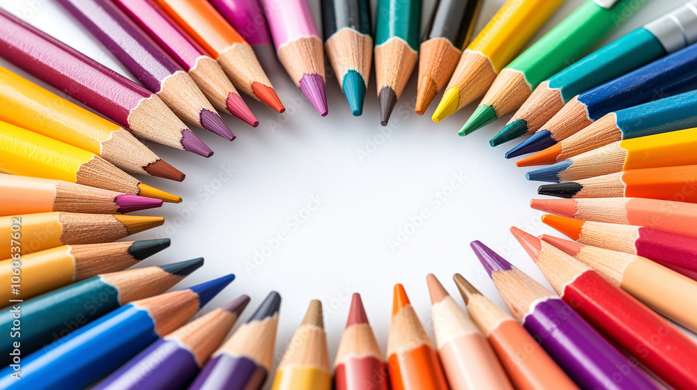 A ring of colored pencils with white copy space A ring of colored pencils with white copy space