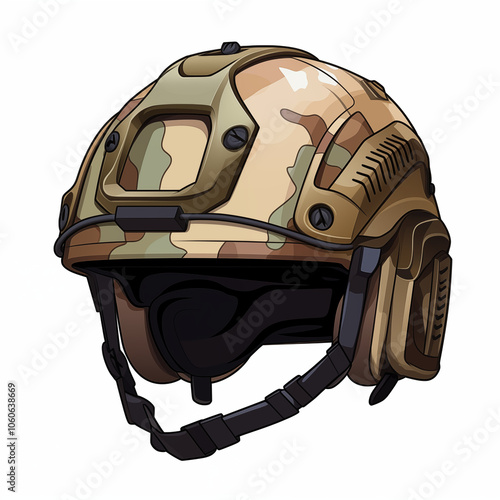 A detailed cartoon representation of a tactical helmet designed for military operations photo