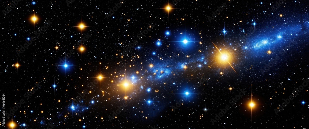 Deep space, twinkling stars, cosmic dust, blue nebula, golden celestial bodies, astronomical phenomenon, galactic cluster, starry night sky, vibrant cosmic colors, interstellar clouds, celestial light Deep space, twinkling stars, cosmic dust, blue nebula, golden celestial bodies, astronomical phenomenon, galactic cluster, starry night sky, vibrant cosmic colors, interstellar clouds, celestial light