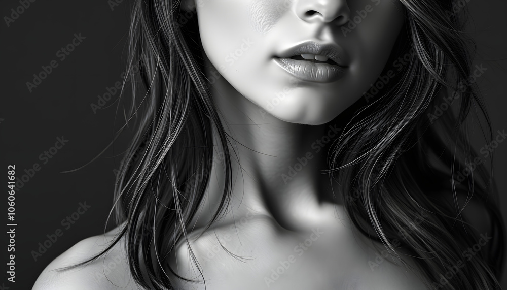 Fototapeta premium Details of body of beautiful girl, fashion and art, authentic black and white photo shoot isolated with white highlights, png
