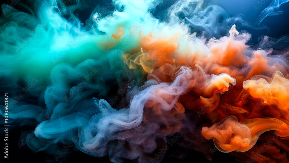 Thick blue and orange smoke mixes to create smooth gradients and a hazy atmosphere against a dark background. Thick blue and orange smoke mixes to create smooth gradients and a hazy atmosphere against a dark background.