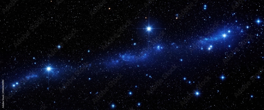Fototapeta premium Cosmic starfield, brilliant blue stars, deep space nebula, celestial panorama, glowing stellar clusters, astronomical beauty, vibrant night sky, galactic vista, interstellar depths, ethereal stardust,