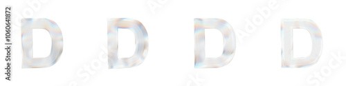 Set of 4 3d letter D with glass distortion effect isolated on a transparent background. 3d transparent elements for graphic design.