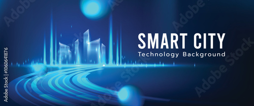 Smart city on blue background. Smart city low poly wireframe on blue background. Technology concept. Vector illustration.
