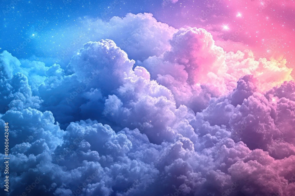 A Dreamy Night Sky Filled with Fluffy Clouds and Twinkling Stars A Dreamy Night Sky Filled with Fluffy Clouds and Twinkling Stars