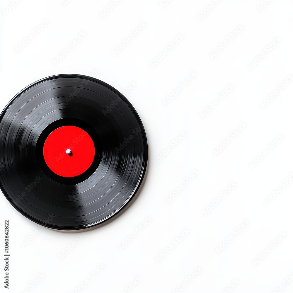 Vinyl record with red label on a white isolated background. Vinyl record with red label on a white isolated background.