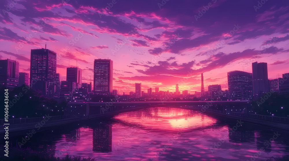 Retro-Futuristic Synthwave Cityscape: Abstract Anime Illustration Retro-Futuristic Synthwave Cityscape: Abstract Anime Illustration