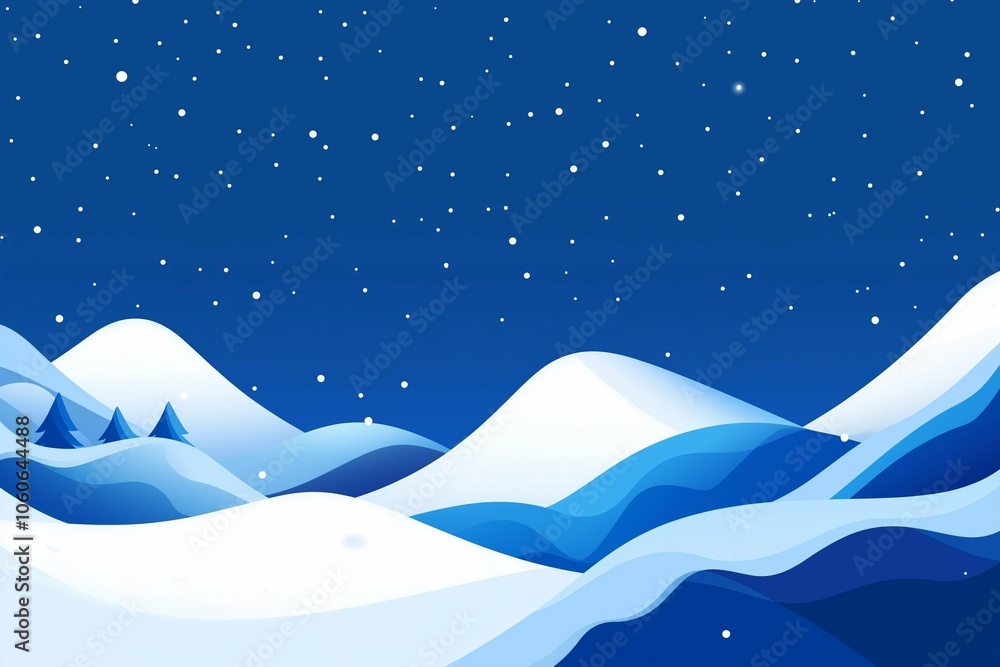 Obraz premium Blue abstract banner with snowfall and white snowflakes, space for text in the middle, Christmas, New Year, template, website header, aesthetic view, scenic view, empty space, blurred, magical winter