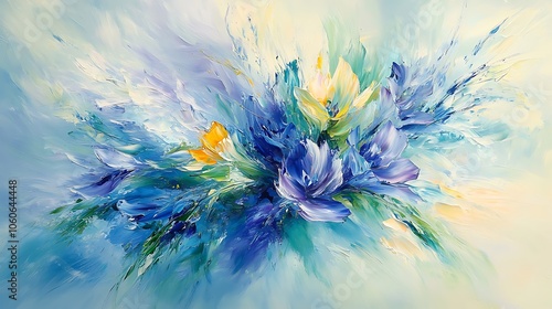 Soft, flowing pastel hues mix and meld together in a dynamic burst of color, creating a harmonious and serene abstract splash that evokes a sense of calm and tranquility.