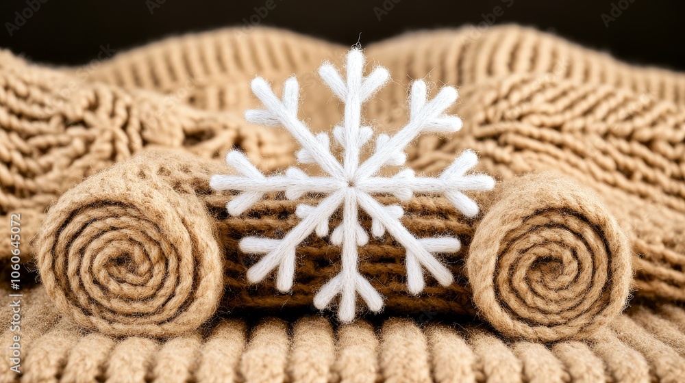 Fototapeta premium Winter Cozy Knit Blanket with Snowflake Decoration Warmth and Texture