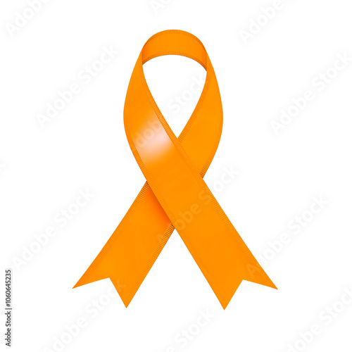 Orange ribbon over a transparent background. Symbol of leukemia, kidney cancer, and racial tolerance awareness
