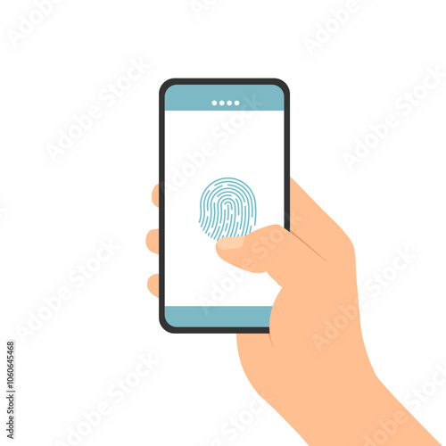 Hand holding mobile phone with fingerprint