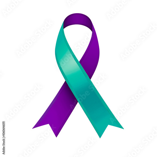 Teal and purple ribbon over a transparent background. Symbol of sexual assault awareness and suicide prevention