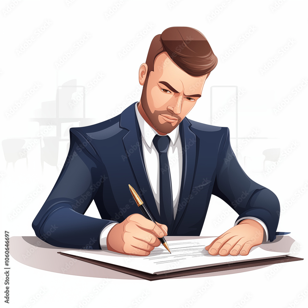 A businessman diligently signing important documents in a modern office setting during the day A businessman diligently signing important documents in a modern office setting during the day