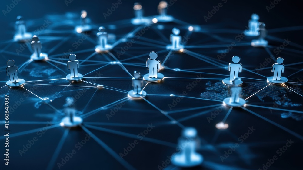 A digital network connecting people through nodes and lines, symbolizing communication and collaboration. A digital network connecting people through nodes and lines, symbolizing communication and collaboration.