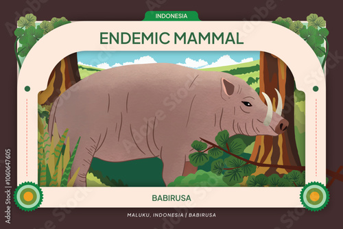 Indonesian Endemic Mammals illustration with beautiful scenery design inspiration photo