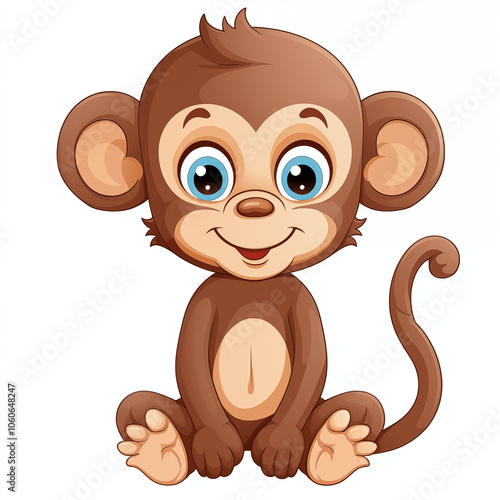 Cute cartoon monkey sitting happily with a joyful expression in a bright setting