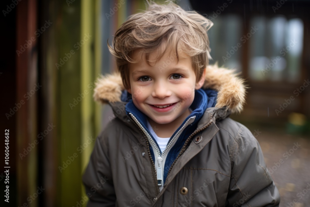 Portrait of a smiling little boy in winter jacket in the park Portrait of a smiling little boy in winter jacket in the park
