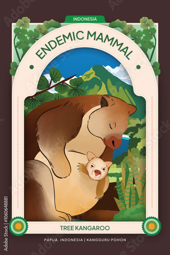 Indonesian Endemic Mammals illustration with beautiful scenery design inspiration
