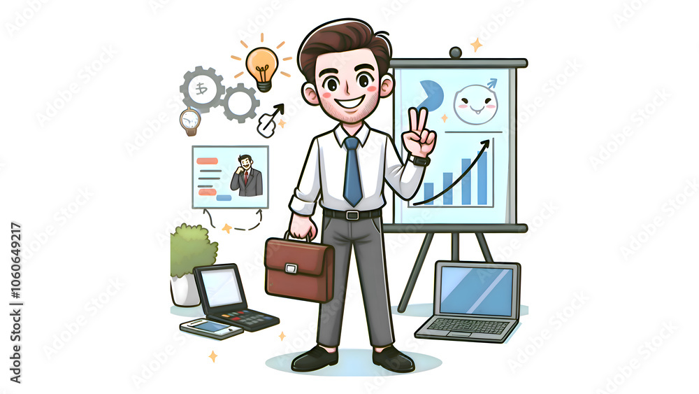 Top - Selling cartoon background white picture business in man happy mood. Top - Selling cartoon background white picture business in man happy mood.