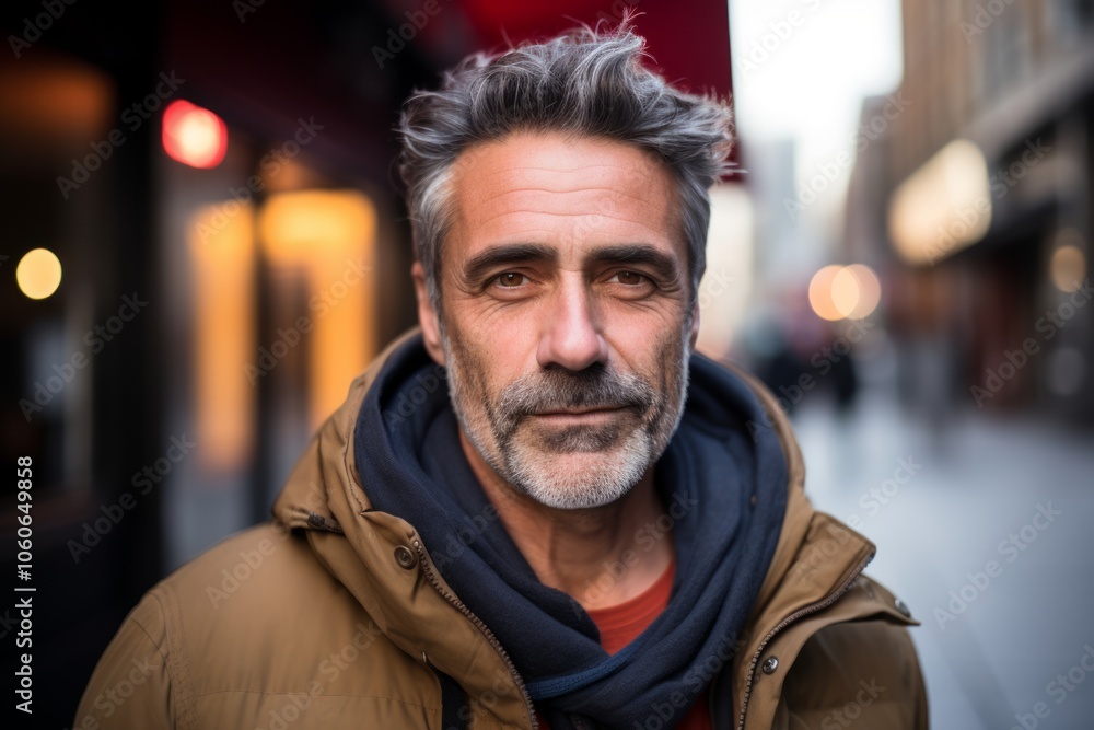 Portrait of a middle-aged man in a city street. Portrait of a middle-aged man in a city street.