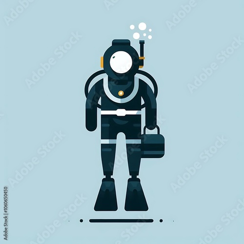 Under water Scooba diver, flat illustration photo