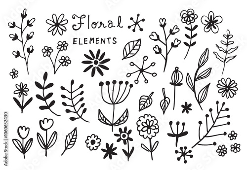 Flower element doodle hand drawn , cute icon
