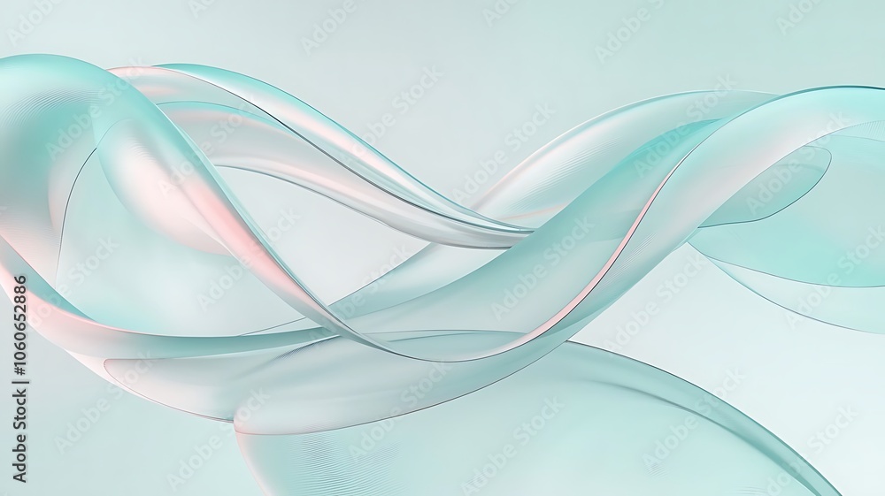 Naklejka premium Elegant Abstract Flowing Wave Background with Soft Pastel Colors in Calming Blue and Pink Tones. Gentle Fluid Shapes for a Modern Design Aesthetic
