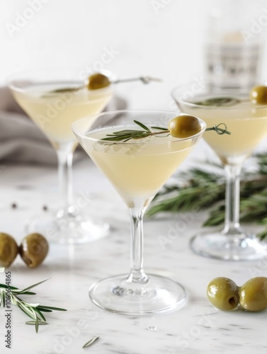 Martini with Olives and Herb Garnishes