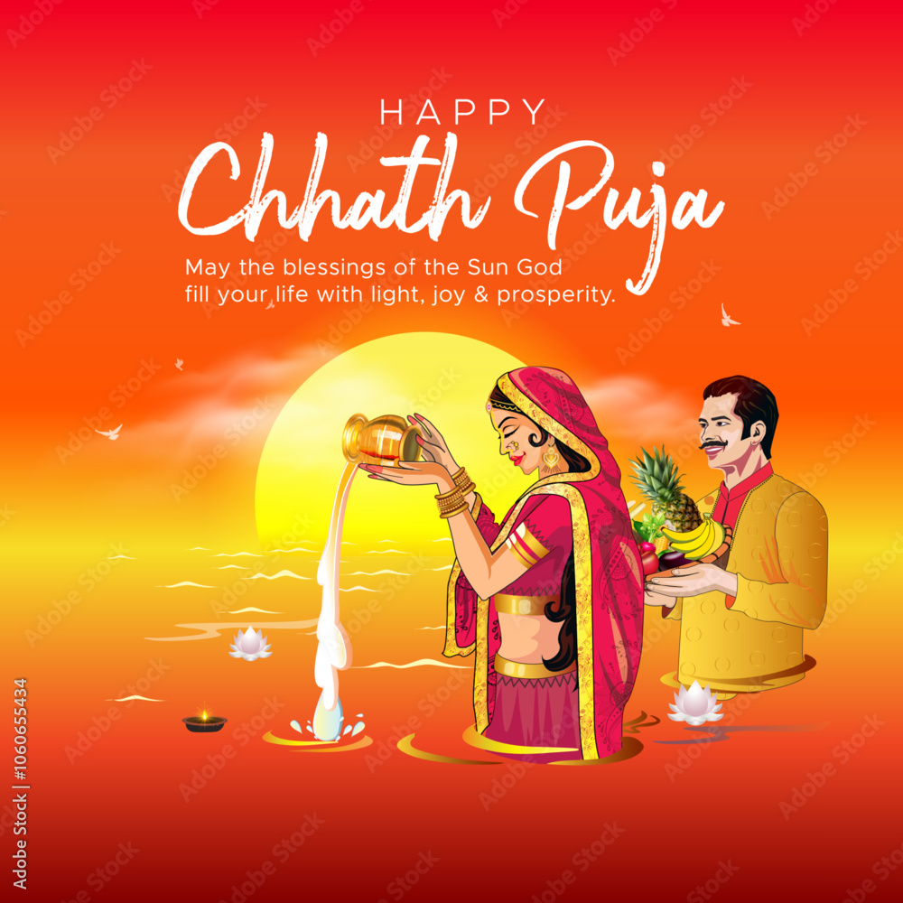 Indian festival chhath puja poster banner greeting card design.