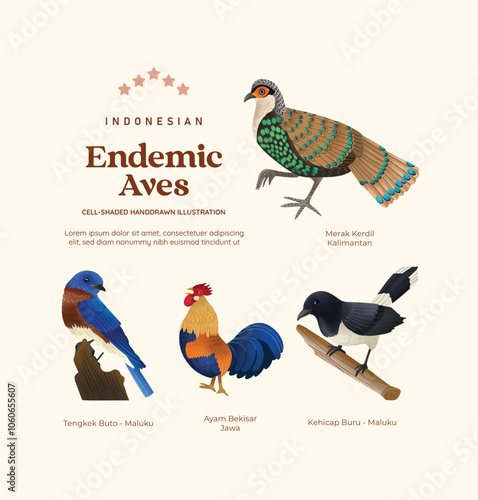 Isolated Indonesian endemic aves birds illustration cell shaded style photo