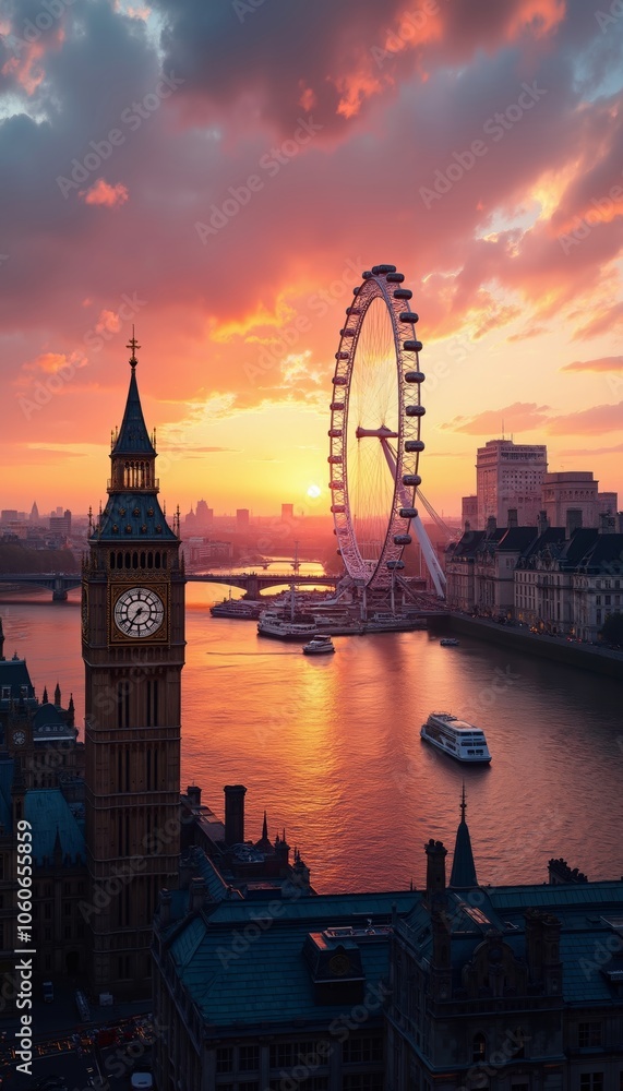 custom made wallpaper toronto digitalStunning London Skyline at Sunset Featuring Iconic Landmarks and River.