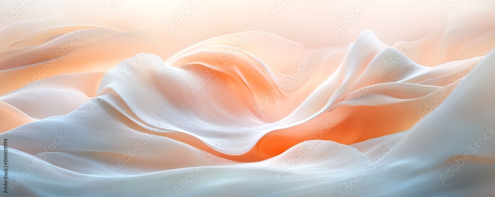 Fototapeta premium Paysage abstrait blanc et orange avec vagues douces et lumineuses.