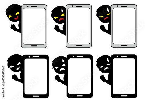 悪人イメージの人物とスマホの素材セット