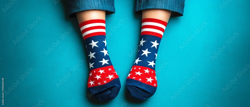 Vibrant socks featuring red, white, and blue stars and stripes, perfect for showcasing patriotic spirit. Vibrant socks featuring red, white, and blue stars and stripes, perfect for showcasing patriotic spirit.