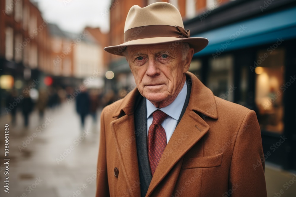 Portrait of an old man in a hat and coat on the street Portrait of an old man in a hat and coat on the street