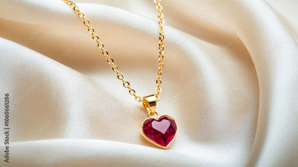 Gold Necklace with Ruby Heart Pendant: Soft and Sophisticated Vibe Gold Necklace with Ruby Heart Pendant: Soft and Sophisticated Vibe