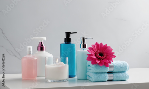 a white countertop with a few items on it