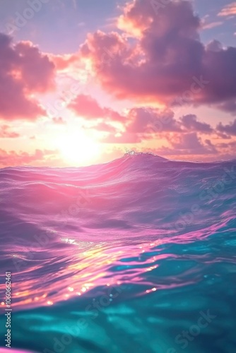 A Close-Up View of the Ocean Surface with Pink Sky in the Background