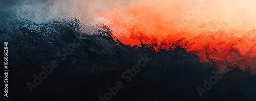 Paysage abstrait avec vague sombre et explosion de couleurs chaudes.