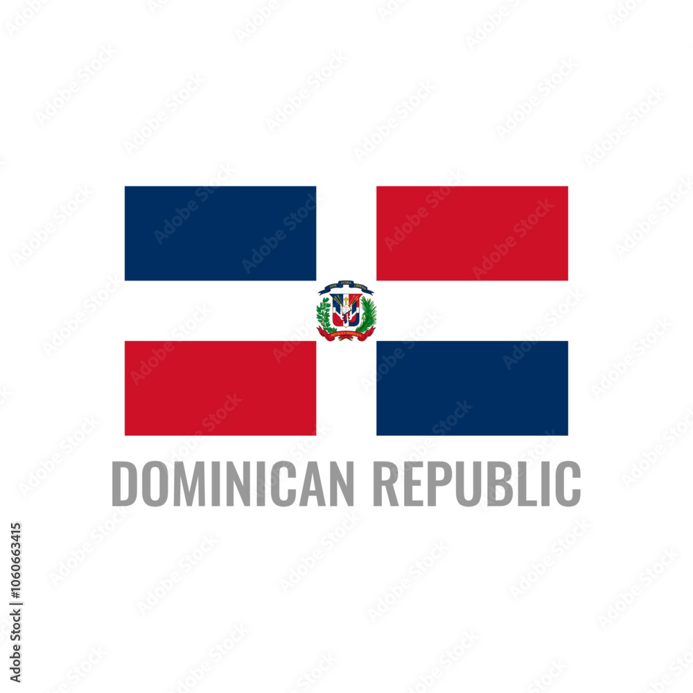 Dominican Republic flag icon. The country sign. Rectangle shape. Isolated on a white background. Vector image. Dominican Republic flag icon. The country sign. Rectangle shape. Isolated on a white background. Vector image.