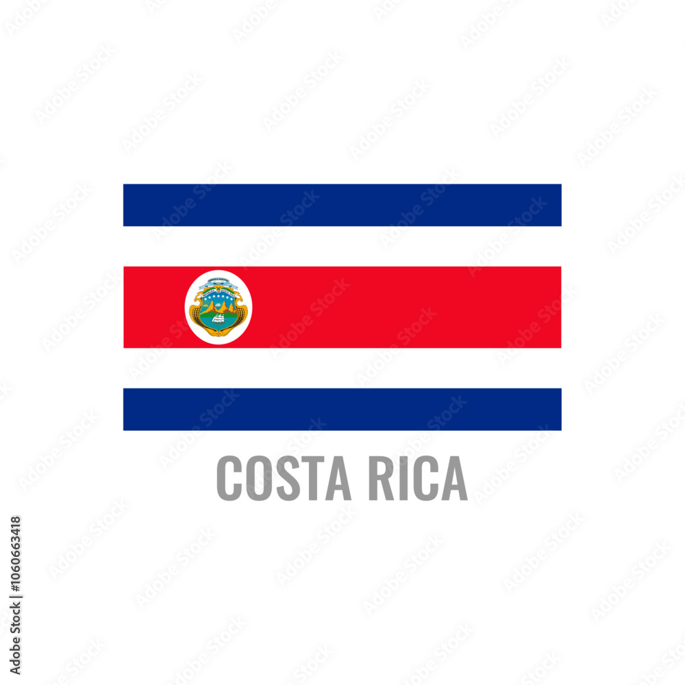 Costa Rica flag icon. The country sign. Rectangle shape. Isolated on a white background. Vector image. Costa Rica flag icon. The country sign. Rectangle shape. Isolated on a white background. Vector image.