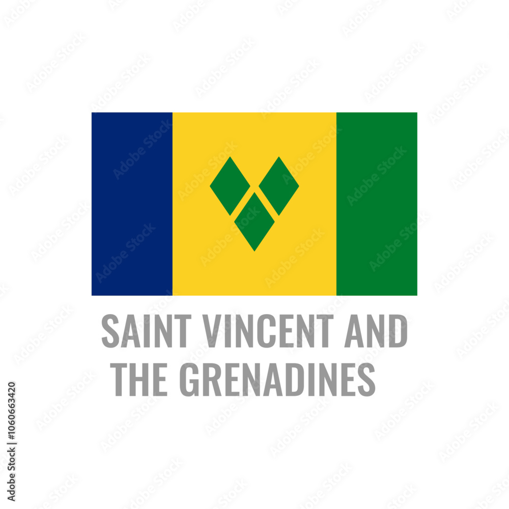 Naklejka premium Saint Vincent And The Grenadines flag icon. The country sign. Rectangle shape. Isolated on a white background. Vector image.