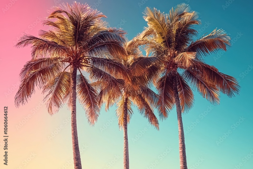 Fototapeta premium Vibrant Palm Trees Against a Colorful Sky