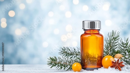 Winter Wellness Amber Bottle with Pine Snow and Baubles