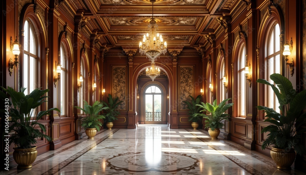 Fototapeta premium Grand Ornate Hallway with Intricate Architecture and Elegant Decor.