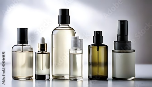 matching set of perfume and skincare bottles